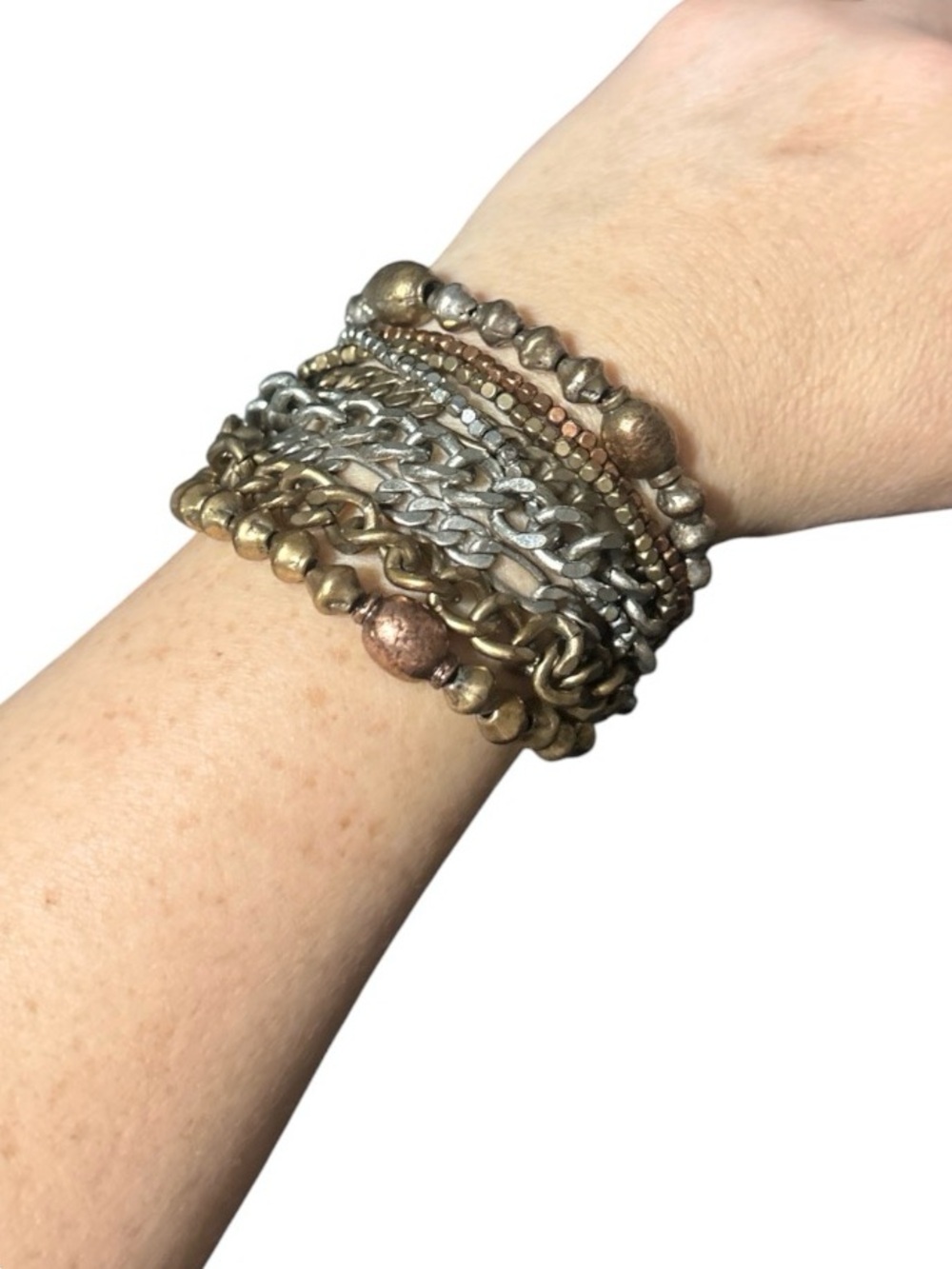 Lucky Brand Layered Chain & Bead Bracelet Stack in Gold and Silver Cool Clasp!